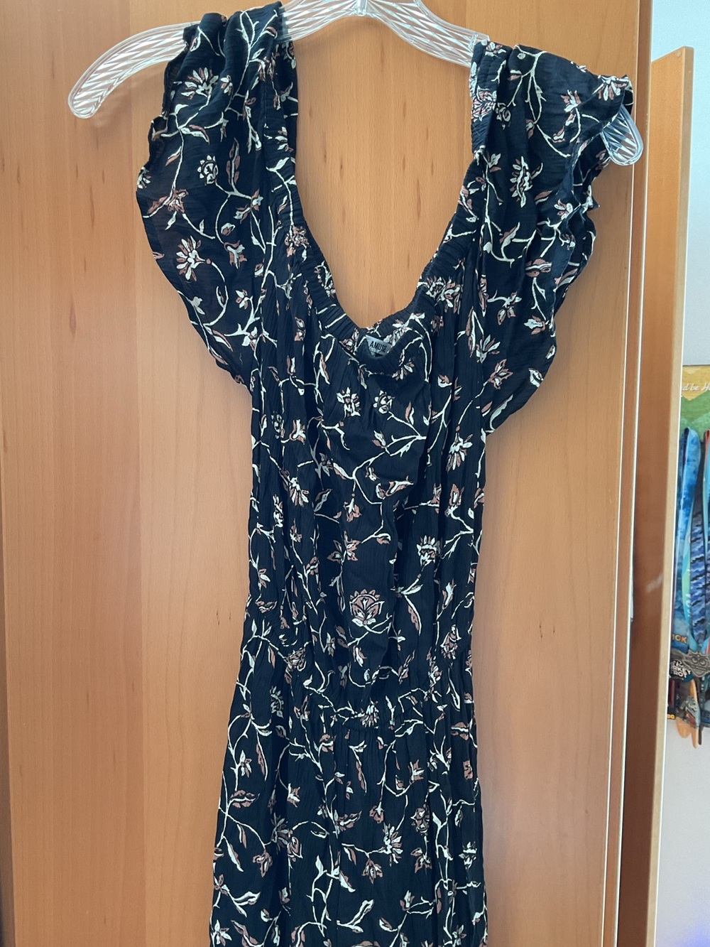 Floral Black Women’s jumpsuit can be off the shoulders with wide leg pants S
